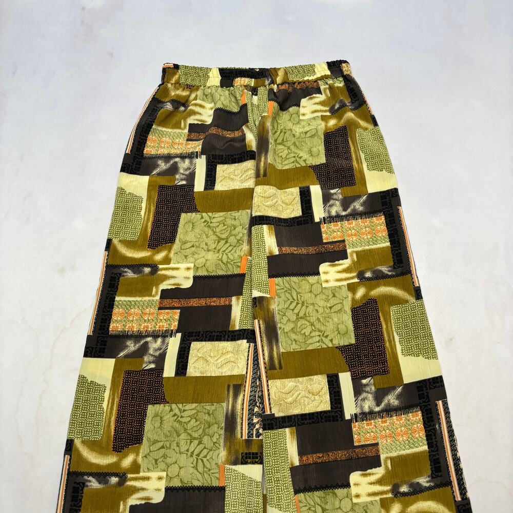Vintage 80s Chloe Patchwork Plisse Pants Women Wide Leg Stretch - Picture 2 of 10
